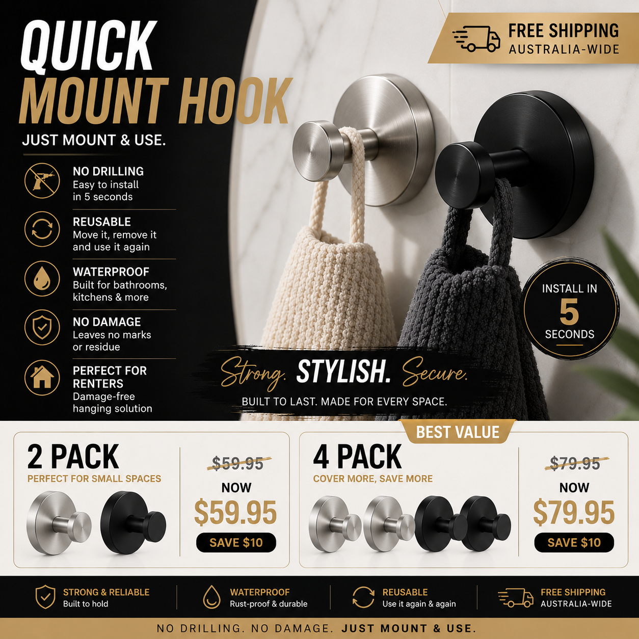 Quick Mount Hook Size: 60x45mm